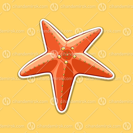 Sticker of Orange Starfish Cartoon on a Yellow Background