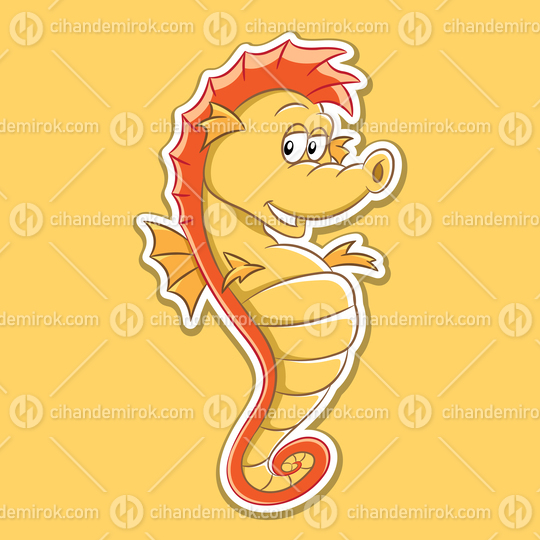 Sticker of Seahorse Cartoon on a Yellow Background