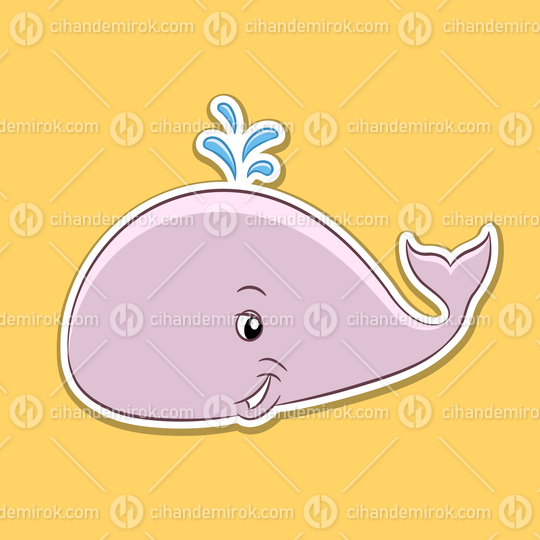 Sticker of Whale Cartoon on a Yellow Background