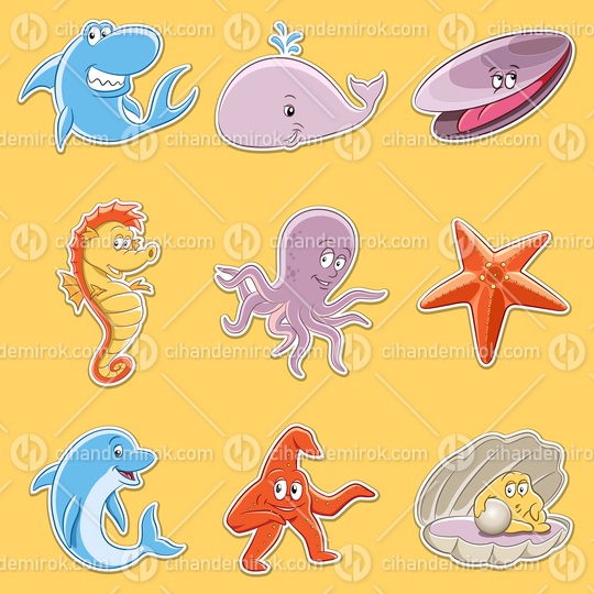 Stickers of Cartoon Sea Animals