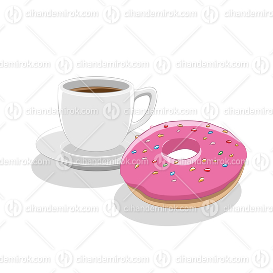 Strawberry Doughnut and Coffee Cup Breakfast Vector Illustration