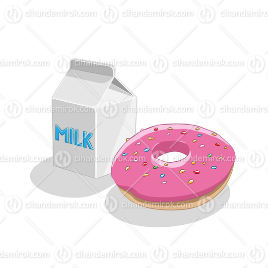 Strawberry Doughnut and Milk Breakfast Vector Illustration