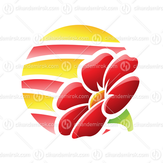 Summer Season Icon with a Red Flower