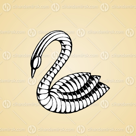 Swan, Black and White Scratchboard Engraved Vector