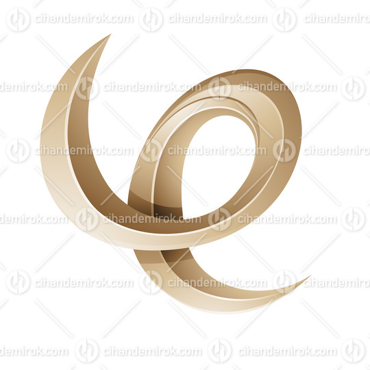 Swirly Glossy Embossed Letter E in Beige