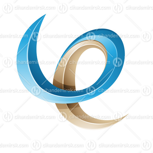 Swirly Glossy Embossed Letter E in Blue and Beige