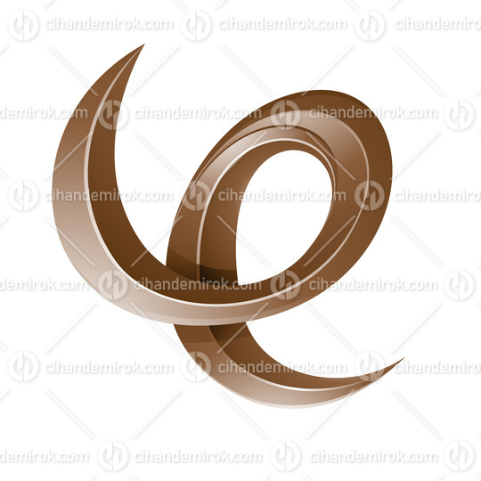 Swirly Glossy Embossed Letter E in Brown