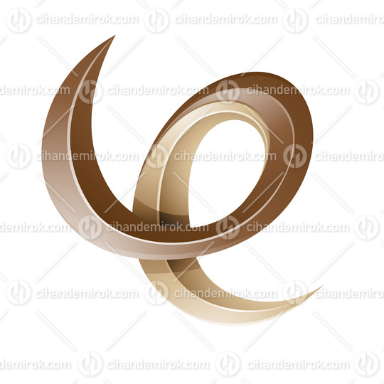 Swirly Glossy Embossed Letter E in Brown and Beige