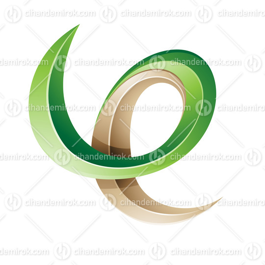 Swirly Glossy Embossed Letter E in Green and Beige