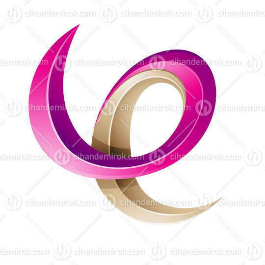 Swirly Glossy Embossed Letter E in Magenta and Beige