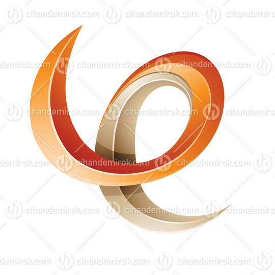 Swirly Glossy Embossed Letter E in Orange and Beige