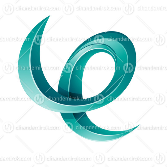 Swirly Glossy Embossed Letter E in Persian Green