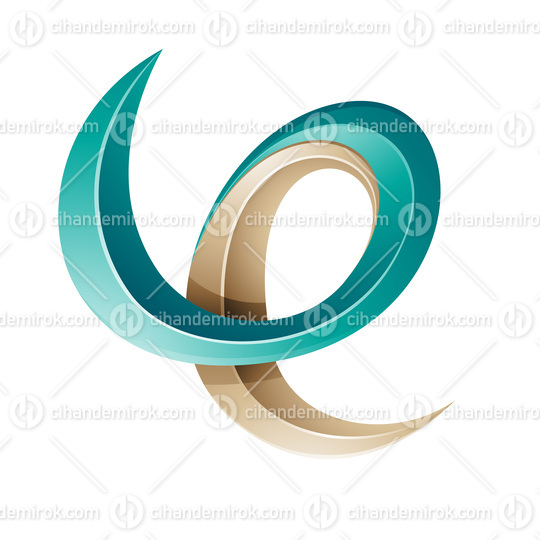 Swirly Glossy Embossed Letter E in Persian Green and Beige