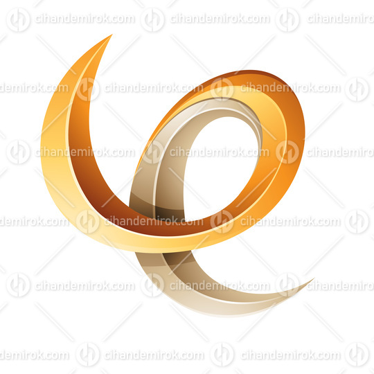 Swirly Glossy Embossed Letter E in Yellow and Beige