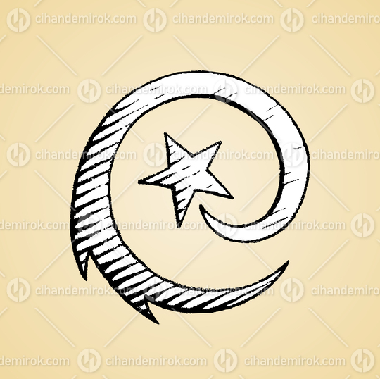 Swirly Shooting Star, Black and White Scratchboard Engraved Vector