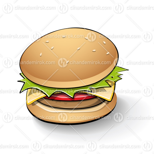 Tasty Looking Burger Cartoon with Black Outlines
