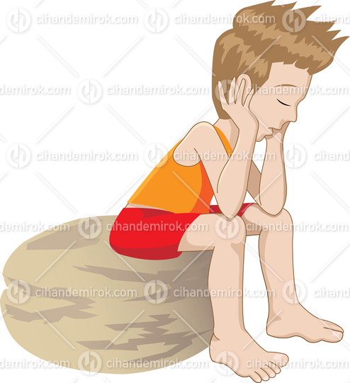 Thinking or Bored Kid Cartoon