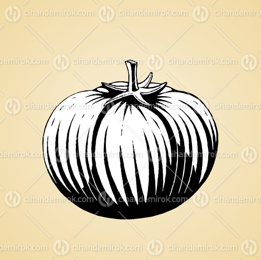 Tomato, Black and White Scratchboard Engraved Vector