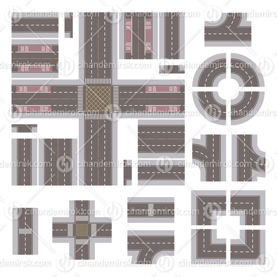 Top Down Grey Main Street and Road Building Kit