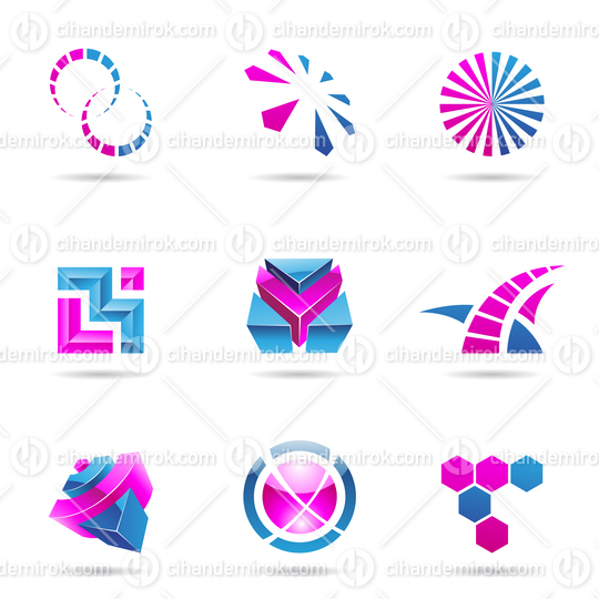 Various Abstract Blue and Magenta Geometrical Icon Set