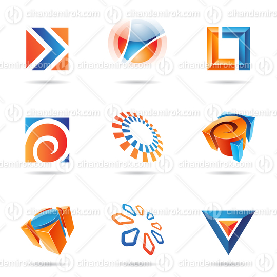 Various Abstract Blue and Orange Icon Set