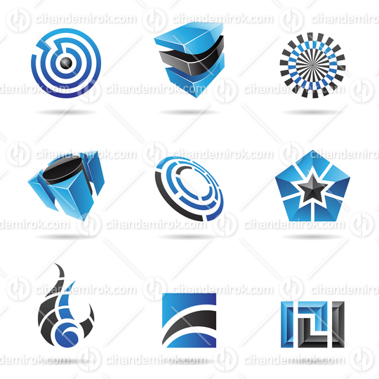 Various Black and Blue Geometrical Abstract Icon Set
