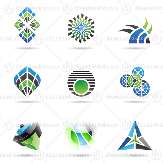 Various Blue and Green Abstract Geometrical Icon Set
