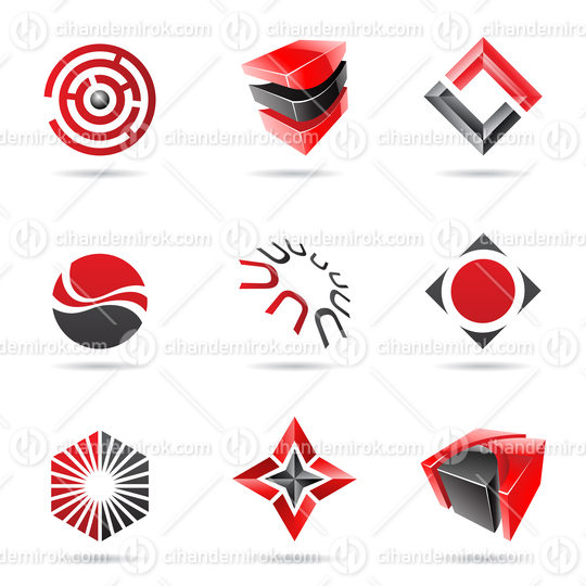 Various Geometrical Abstract Red and Black Icon Set