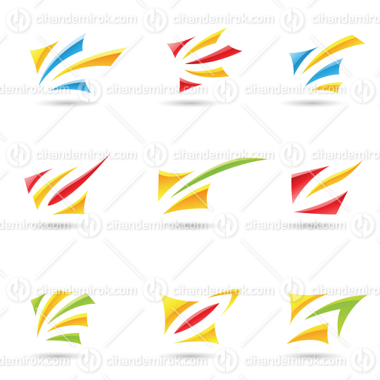 Various Glossy Abstract Striped Wavy Shapes