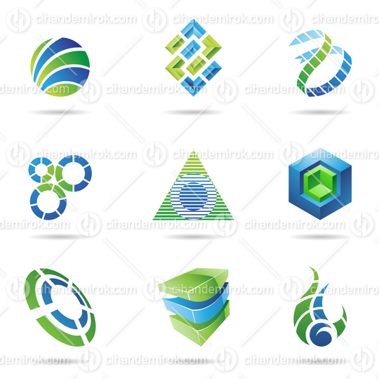 Various Green and Blue Abstract Icon Set