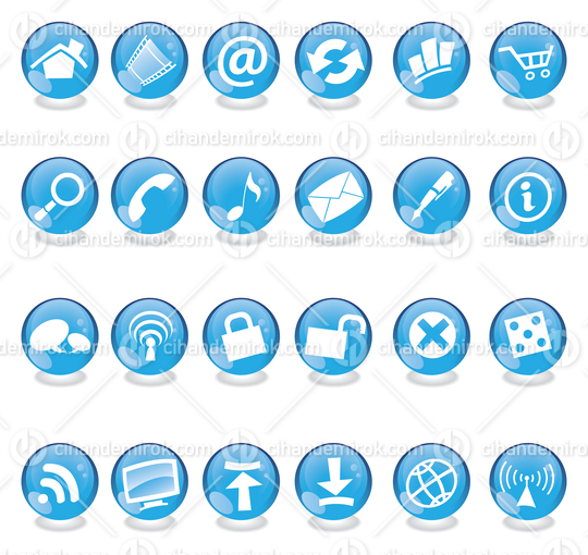 Various Web Icons in Blue Glass Spheres