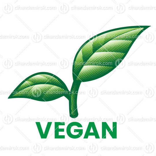 Vegan Engraved Icon with Shaded Green Leaves