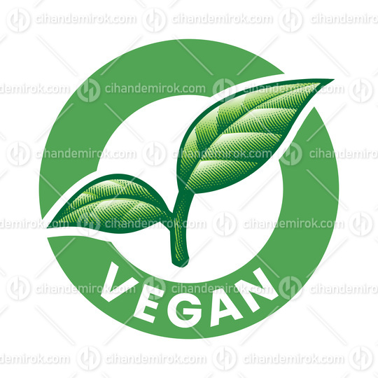 Vegan Engraved Round Icon with 2 Green Leaves - Icon 4