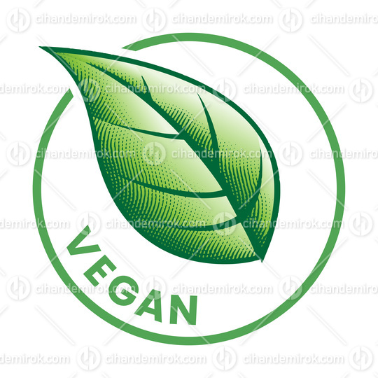 Vegan Engraved Round Icon with a Green Leaf - Icon 7