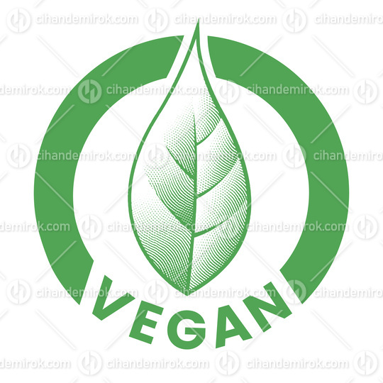 Vegan Engraved Round Icon with Green Leaf - Icon 6