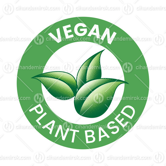 Vegan Plant Based Engraved Round Icon of Green Leaves