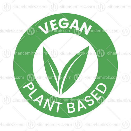 Vegan Plant Based Round Icon with Green Leaves