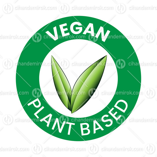 Vegan Plant Based Round Icon with Shaded Green Leaves