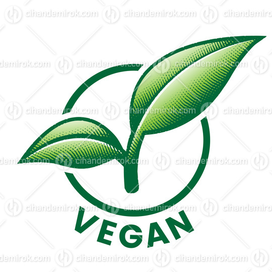 Vegan Round Icon with 2 Engraved Green Leaves - Icon 8