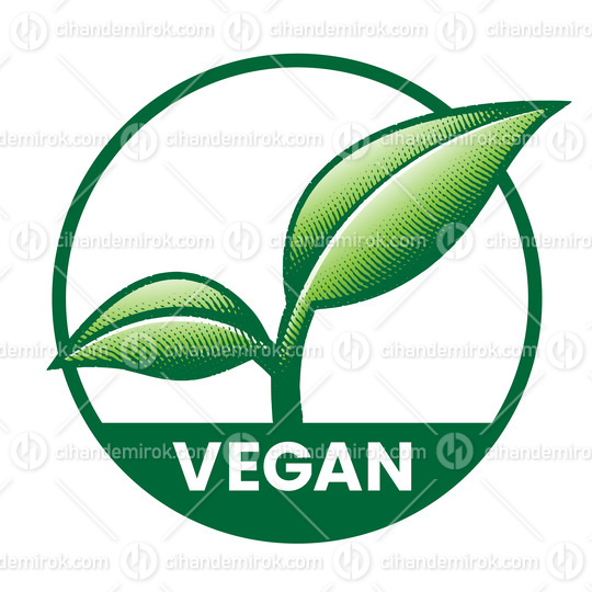 Vegan Round Icon with 2 Green Leaves - Icon 2
