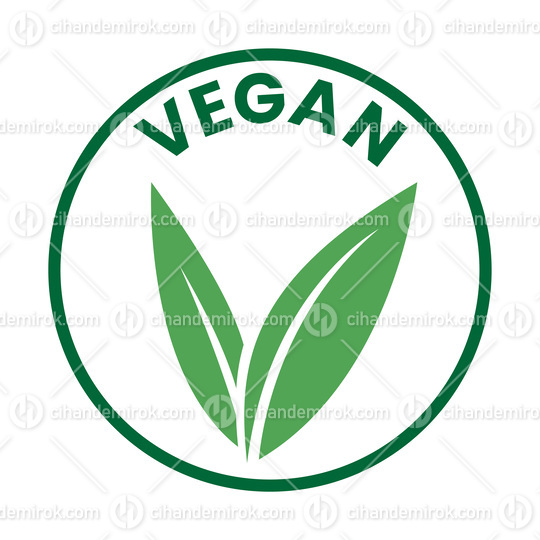 Vegan Round Icon with Green Leaves and Dark Green Text - Icon 1