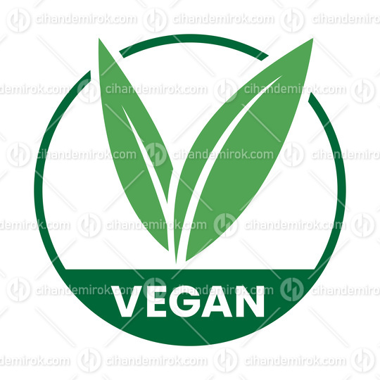 Vegan Round Icon with Green Leaves and Dark Green Text - Icon 2