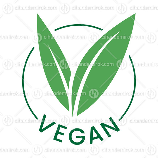 Vegan Round Icon with Green Leaves and Dark Green Text - Icon 3