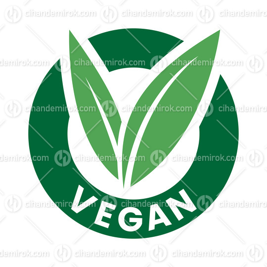Vegan Round Icon with Green Leaves and Dark Green Text - Icon 4