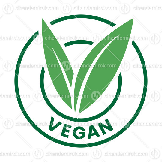 Vegan Round Icon with Green Leaves and Dark Green Text - Icon 5
