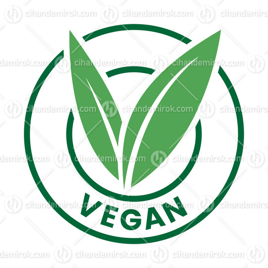 Vegan Round Icon with Green Leaves and Dark Green Text - Icon 5