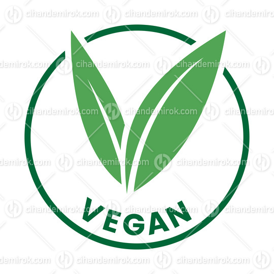 Vegan Round Icon with Green Leaves and Dark Green Text - Icon 7