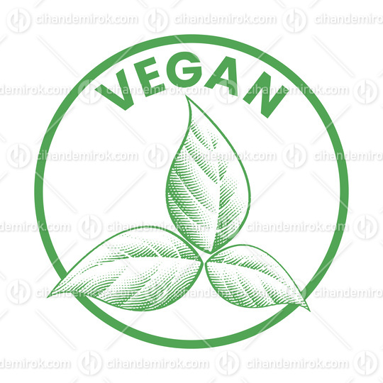 Vegan Round Icon with Shaded Engraved Green Leaves - Icon 9