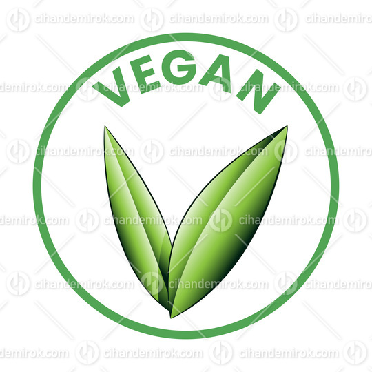 Vegan Round Icon with Shaded Green Leaves - Icon 1