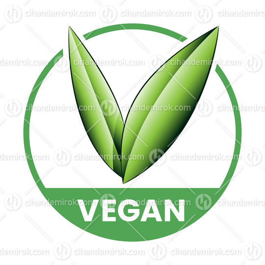 Vegan Round Icon with Shaded Green Leaves - Icon 2